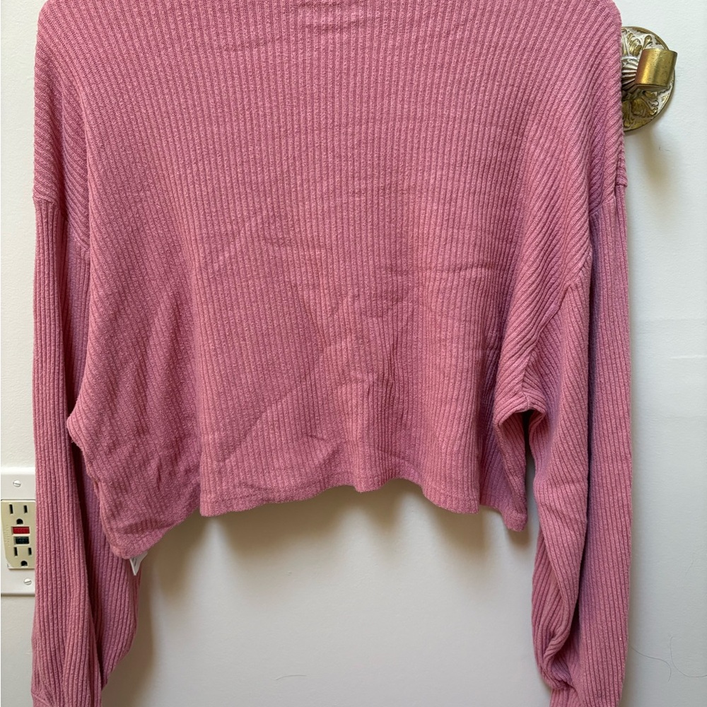 Hollister Cropped Pink Ribbed Turtleneck Balloon Sleeve Sweater Size XS - Picture 5 of 5